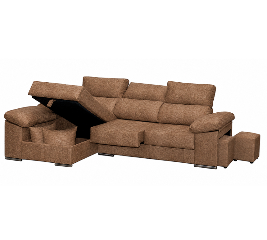 SOFÁ CHAISE LONGUE SIESTA FRANCA CON ARCÓN, 2 PUFF Y REPOSABRAZOS: CONFORT Y FUNCIONALIDAD EN TU SALÓN