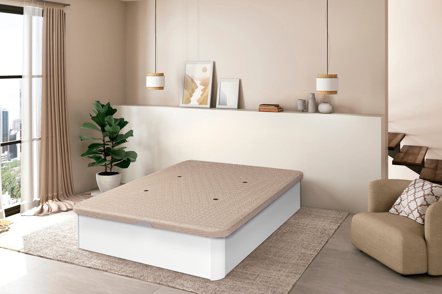 YECLA BLANCA Y CAMBRIA – CANAPÉ DE GRAN CAPACIDAD CON TAPA 3D