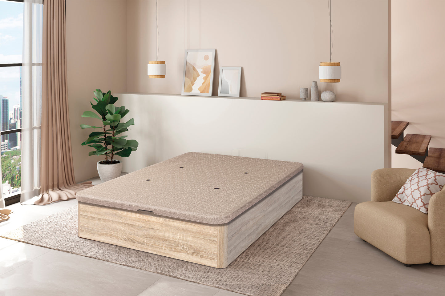 YECLA BLANCA Y CAMBRIA – CANAPÉ DE GRAN CAPACIDAD CON TAPA 3D