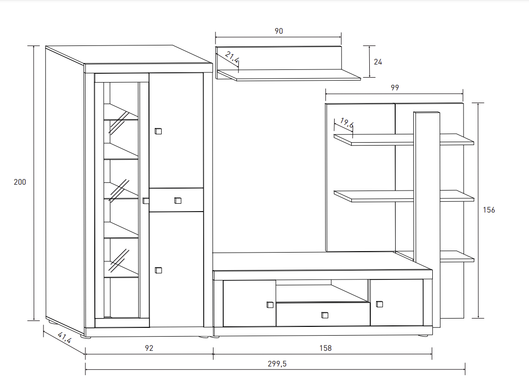 MUEBLE SALÓN COMEDOR JULIETA CON LUCES LED 300 CM