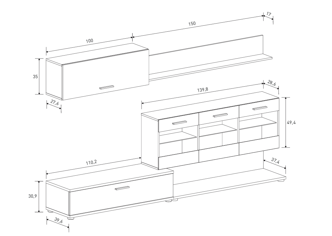 MUEBLE DE COMEDOR ZAFIRO CON LUCES LED 250CM