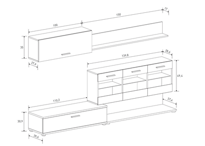 MUEBLE DE COMEDOR ZAFIRO CON LUCES LED 250CM