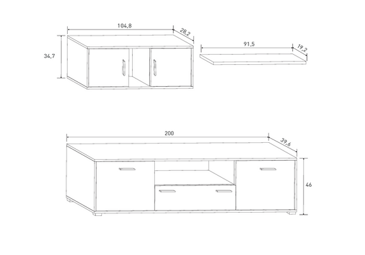 MUEBLE COMEDOR DIMAS 200 CM BLANCO - GRAFITO