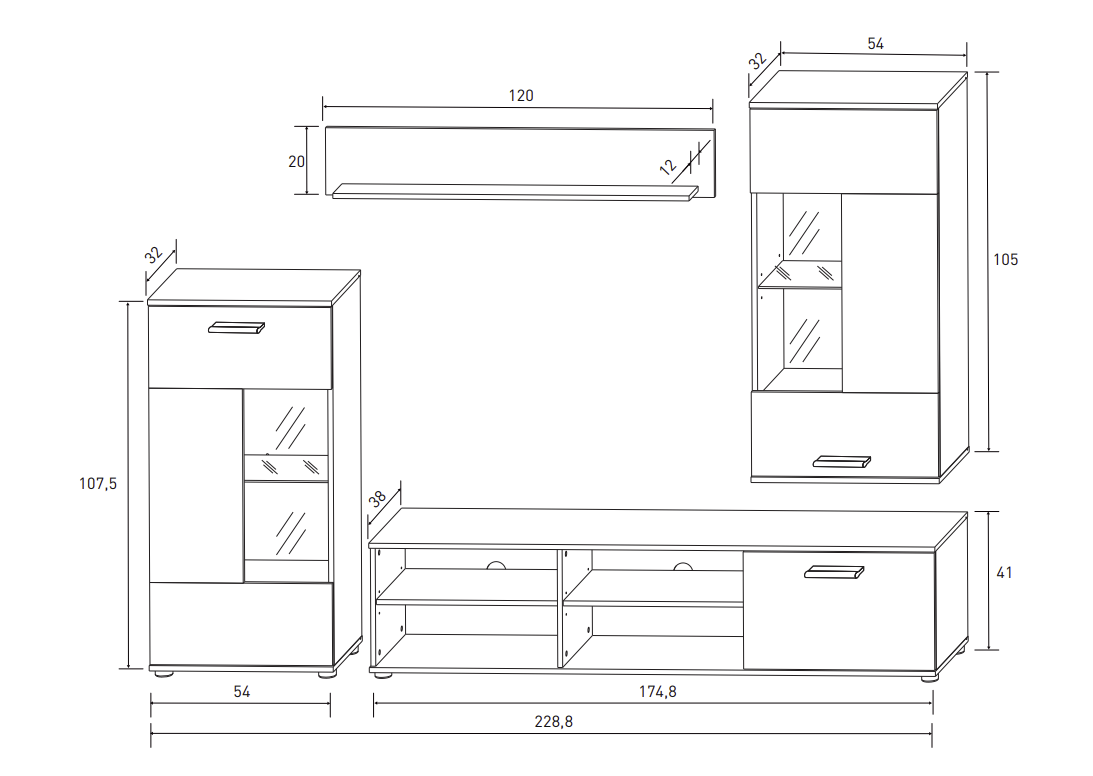 MUEBLE SALÓN COMEDOR ANTIGONA CON LUCES LED 229 CM