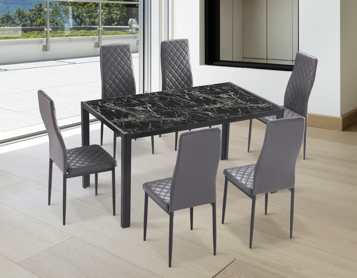 CONJUNTO DE MESA MAS SEIS SILLAS COMEDOR MARMOL