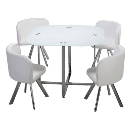 CONJUNTO MESA MAS CUATRO SILLAS BLANCO TECA