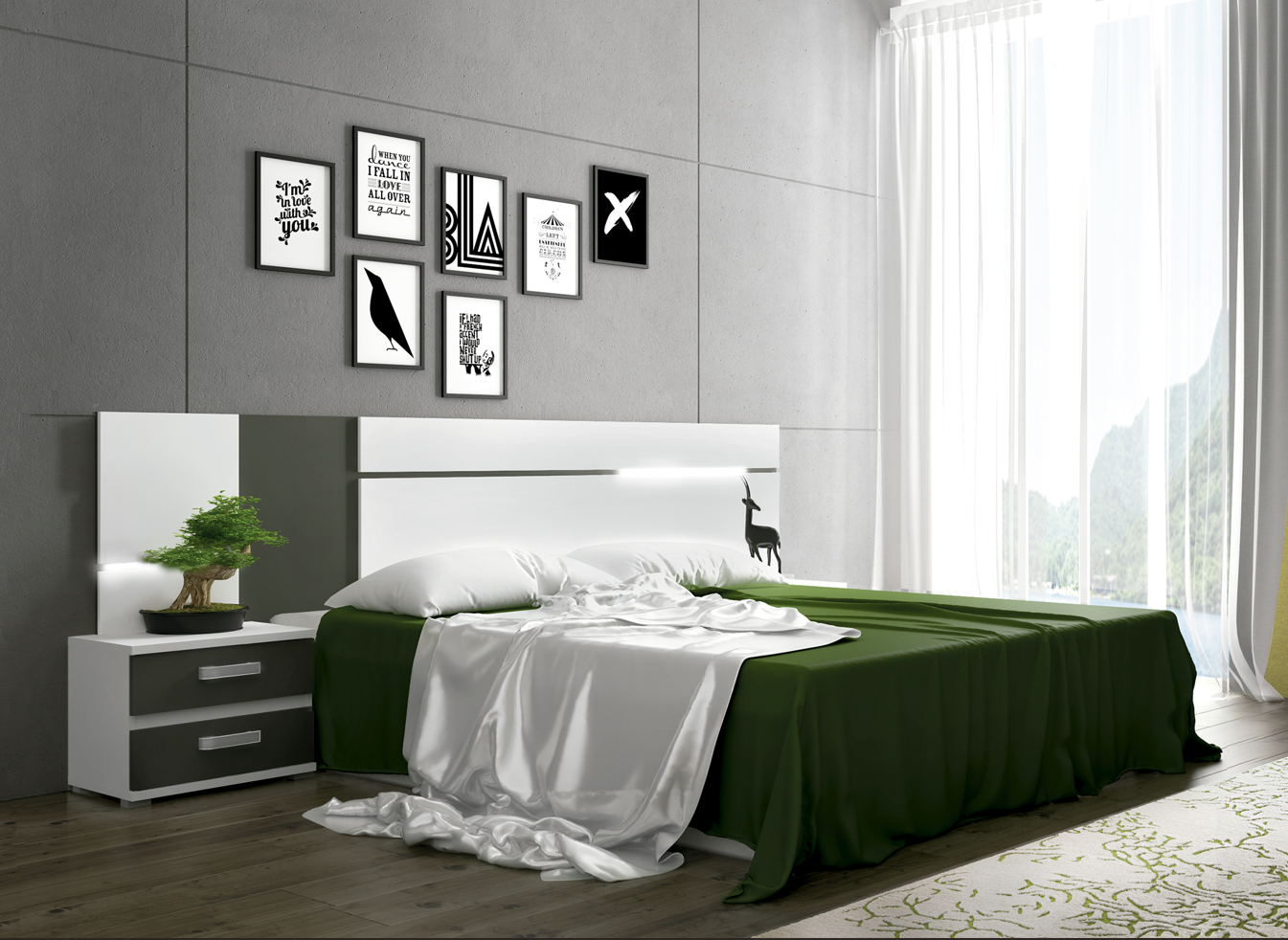 CONJUNTO DORMITORIO MATRIMONIO CABRA BLANCO - GRAFITO A-01