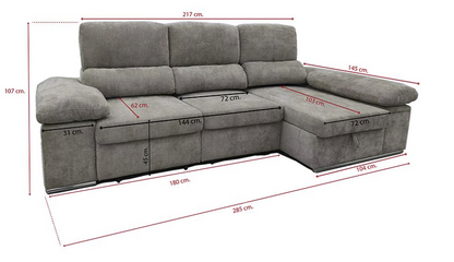 SOFÁ CHAISE LONGUE NADIA CAMA – DOBLE ARCÓN Y 2 TABURETES INTEGRADOS