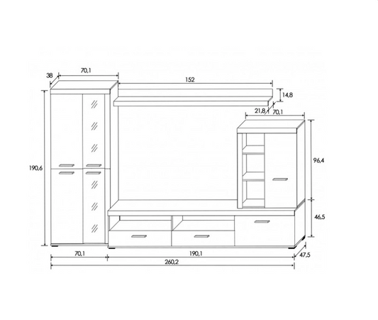 MUEBLE SALÓN COMEDOR LOTTO CON LUCES LED CAMBRIA - BLANCO 260CM