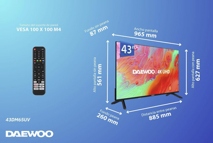 TV DAEWOO 43" 43DM65UV UHD SMART TV HDR10 ALLM