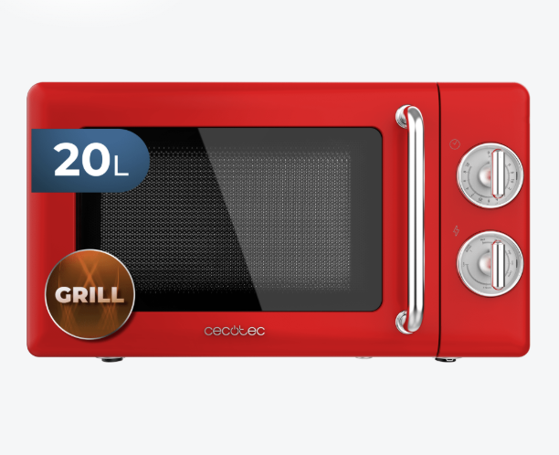 MICROONDAS CON GRILL CECOTEC PROCLEAN 3110 RETRO RED 20 L – 700 W – DISEÑO VINTAGE