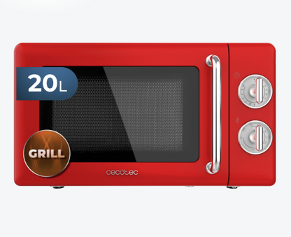 MICROONDAS CON GRILL CECOTEC PROCLEAN 3110 RETRO RED 20 L – 700 W – DISEÑO VINTAGE