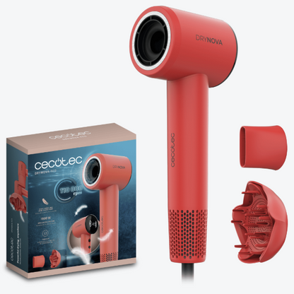 DRYNOVA RED/BLUE – SECADOR DE PELO 1600 W CON MOTOR BRUSHLESS, IÓNICO, 4 TEMPERATURAS Y 2 ACCESORIOS