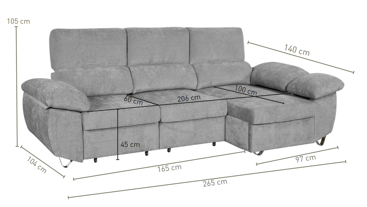 SOFÁ CHAISE LONGUE ABAD CAMA CON ARCÓN – CONFORT Y FUNCIONALIDAD PARA TU HOGAR