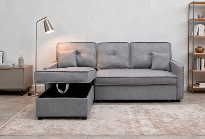 SOFÁ CAMA CHAISE LONGUE DAX 3 PLAZAS EN GRIS CON 2 COJINES: ESPACIO Y CONFORT PARA TU HOGAR