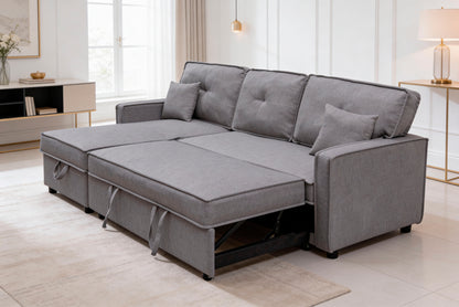 SOFÁ CAMA CHAISE LONGUE DAX 3 PLAZAS EN GRIS CON 2 COJINES: ESPACIO Y CONFORT PARA TU HOGAR