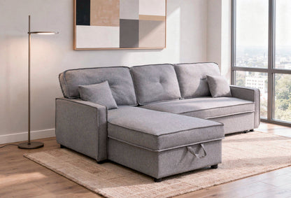 SOFÁ CAMA CHAISE LONGUE DAX 3 PLAZAS EN GRIS CON 2 COJINES: ESPACIO Y CONFORT PARA TU HOGAR