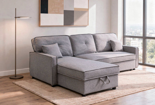 SOFÁ CAMA CHAISE LONGUE DAX 3 PLAZAS EN GRIS CON 2 COJINES: ESPACIO Y CONFORT PARA TU HOGAR