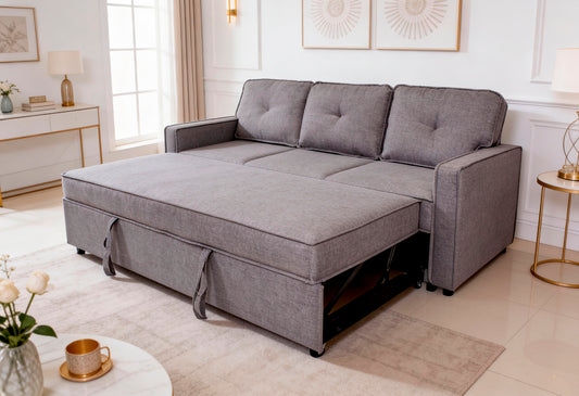 SOFÁ CAMA DAX 3 PLAZAS EN GRIS CON DOS COJINES: AMPLITUD Y CONFORT PARA TU SALÓN