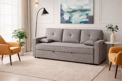 SOFÁ CAMA DAX 3 PLAZAS EN GRIS CON DOS COJINES: AMPLITUD Y CONFORT PARA TU SALÓN