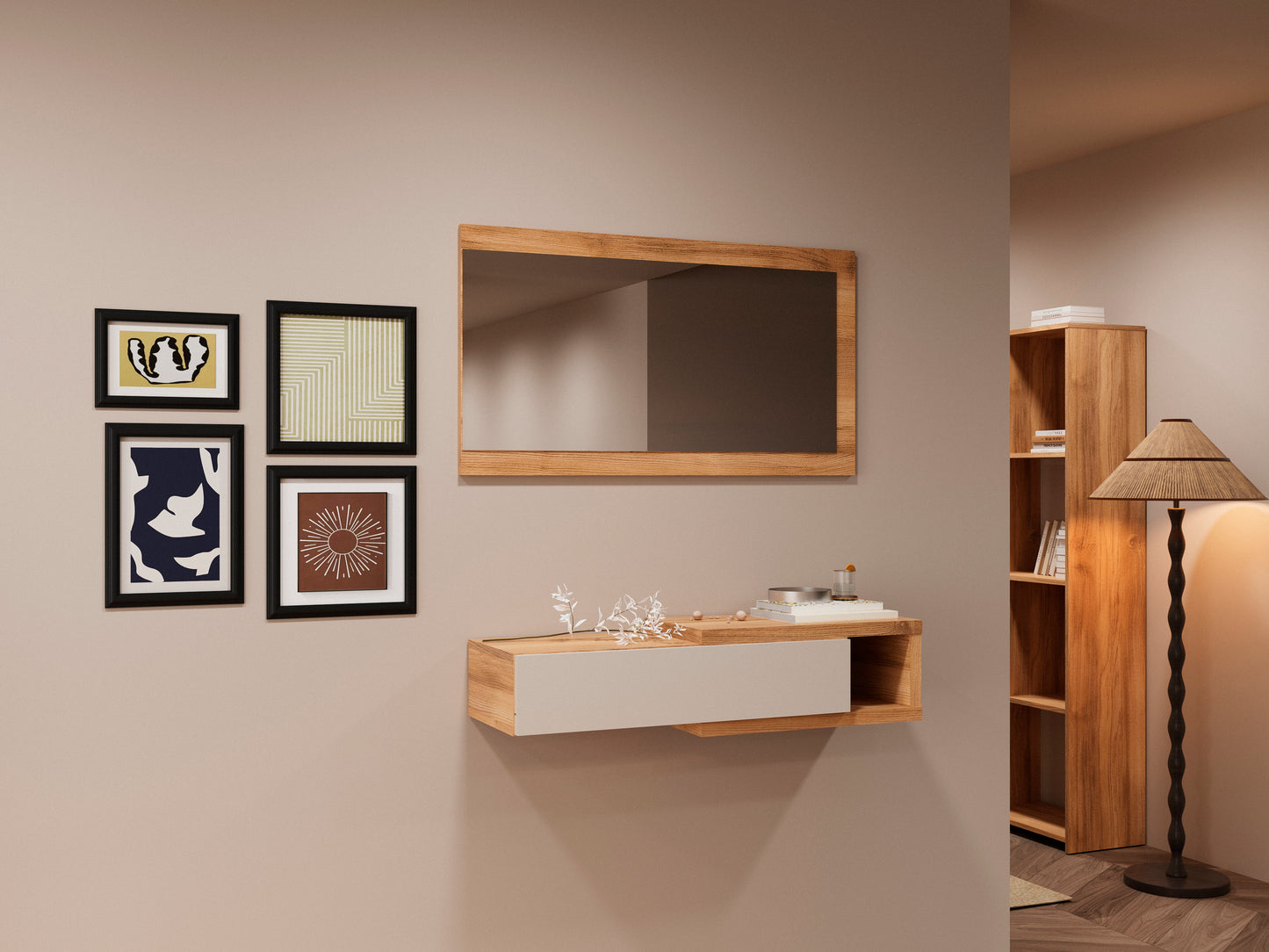 RECIBIDOR HORIZONTAL ELBA CON ESPEJO – ALMACENAMIENTO FUNCIONAL Y DISEÑO MODERNO