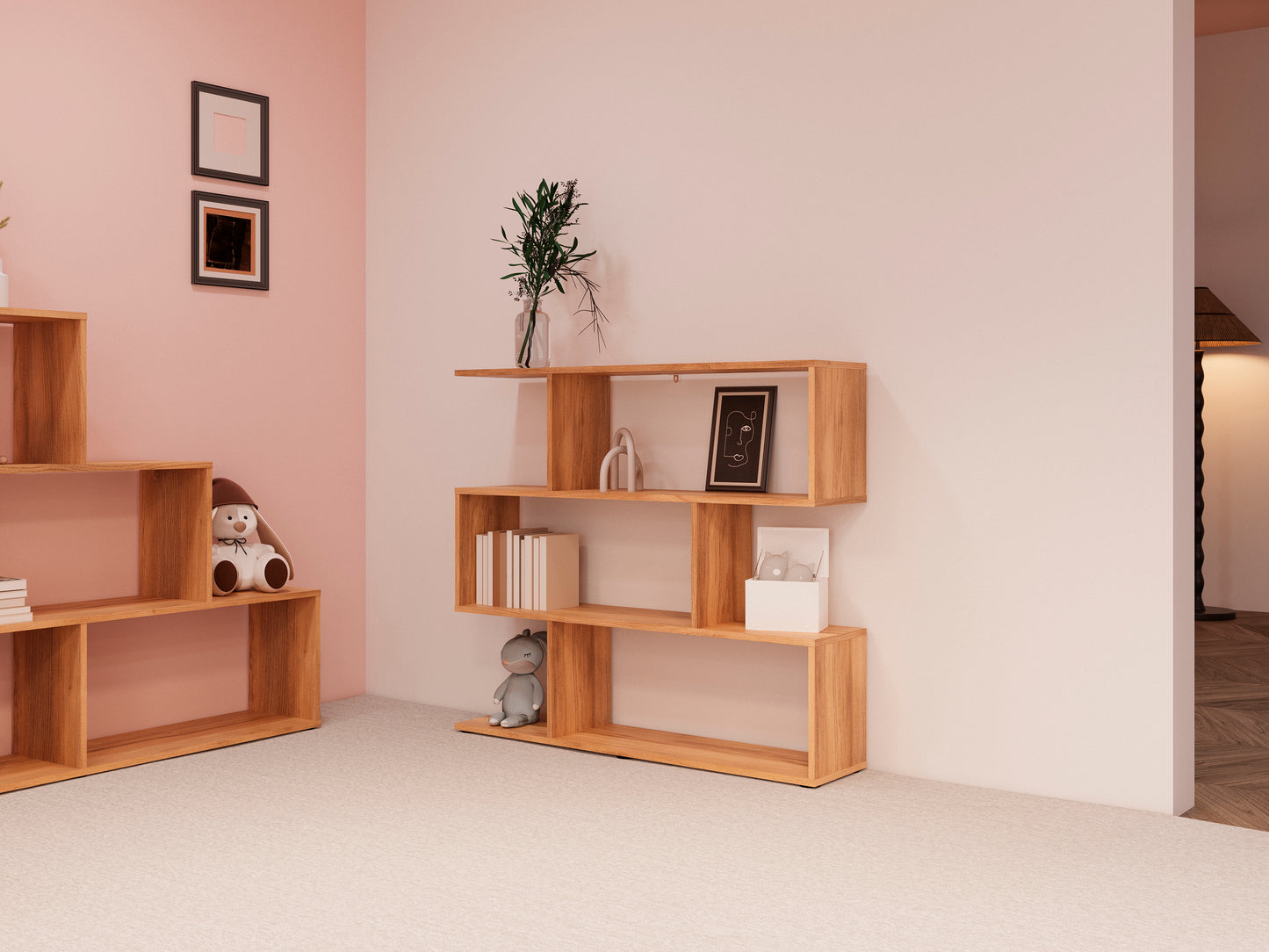 ESTANTERÍA ASIMÉTRICA BAJA ELBA – DISEÑO MODERNO Y VERSÁTIL