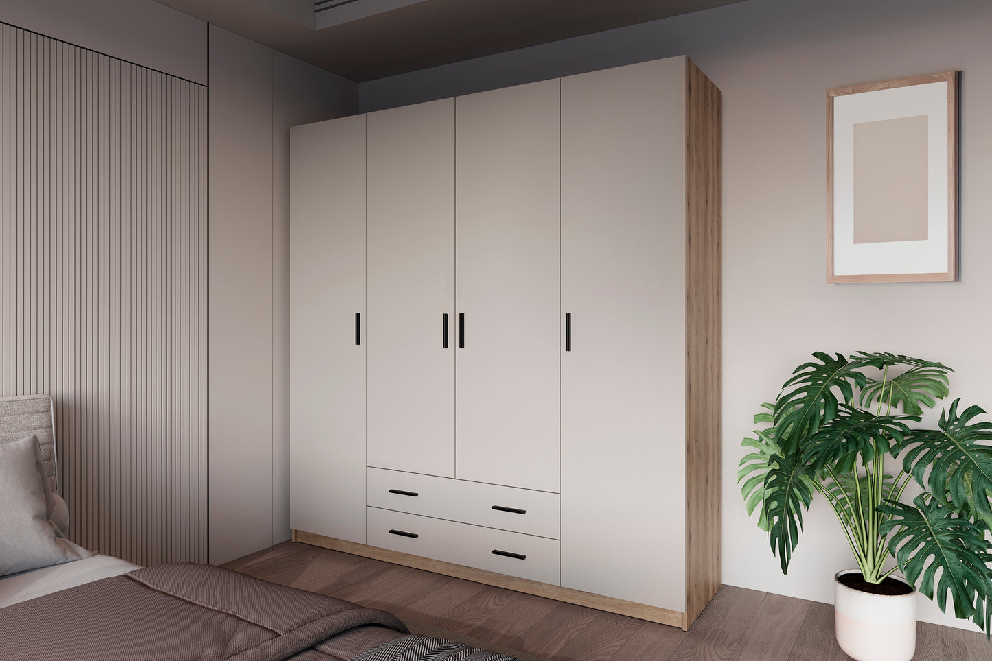 ARMARIO ELBA DE 4 PUERTAS Y 2 CAJONES – MÁXIMA CAPACIDAD Y DISEÑO MODERNO