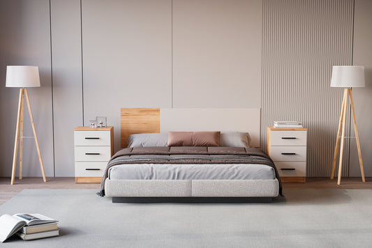 CONJUNTO CABECERO 160 CM Y MESITA ELBA – DISEÑO MODERNO Y FUNCIONAL PARA DORMITORIO DE MATRIMONIO