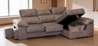 SOFÁ CHAISE LONGUE SIESTA FRANCA CON ARCÓN, 2 PUFF Y REPOSABRAZOS: CONFORT Y FUNCIONALIDAD EN TU SALÓN