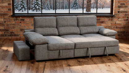 SOFÁ CHAIS LONGUE CAMA HUESCA REVERSIBLE CON ARCÓN Y 3 PUFFS