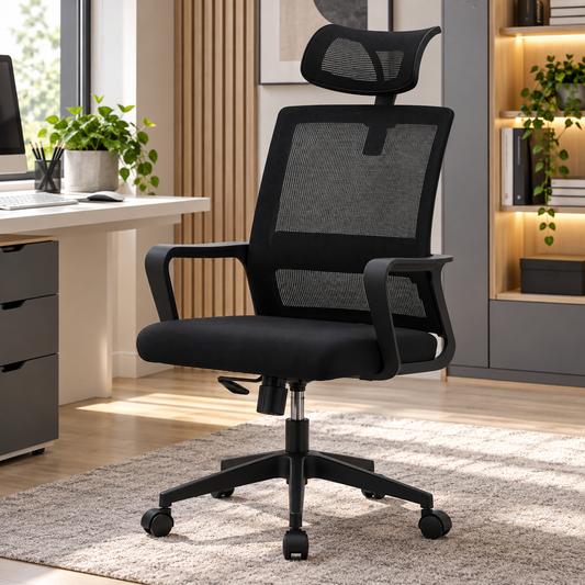 SILLA DE OFICINA ERGONÓMICA 2223 CON REPOSACABEZAS, RESPALDO DE MALLA Y ALTURA REGULABLE