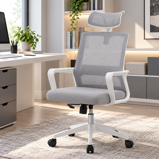 SILLA DE OFICINA ERGONÓMICA 2223 CON REPOSACABEZAS, RESPALDO DE MALLA Y ALTURA REGULABLE