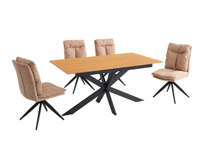 CONJUNTO DE COMEDOR EXTENSIBLE KELLER + SILLAS GIRATORIAS SHELTON