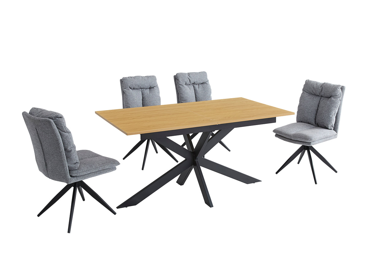 CONJUNTO DE COMEDOR EXTENSIBLE KELLER + SILLAS GIRATORIAS SHELTON