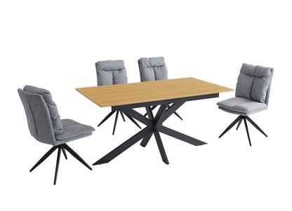 CONJUNTO DE COMEDOR EXTENSIBLE KELLER + SILLAS GIRATORIAS SHELTON