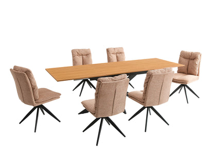 CONJUNTO DE COMEDOR EXTENSIBLE KELLER + SILLAS GIRATORIAS SHELTON