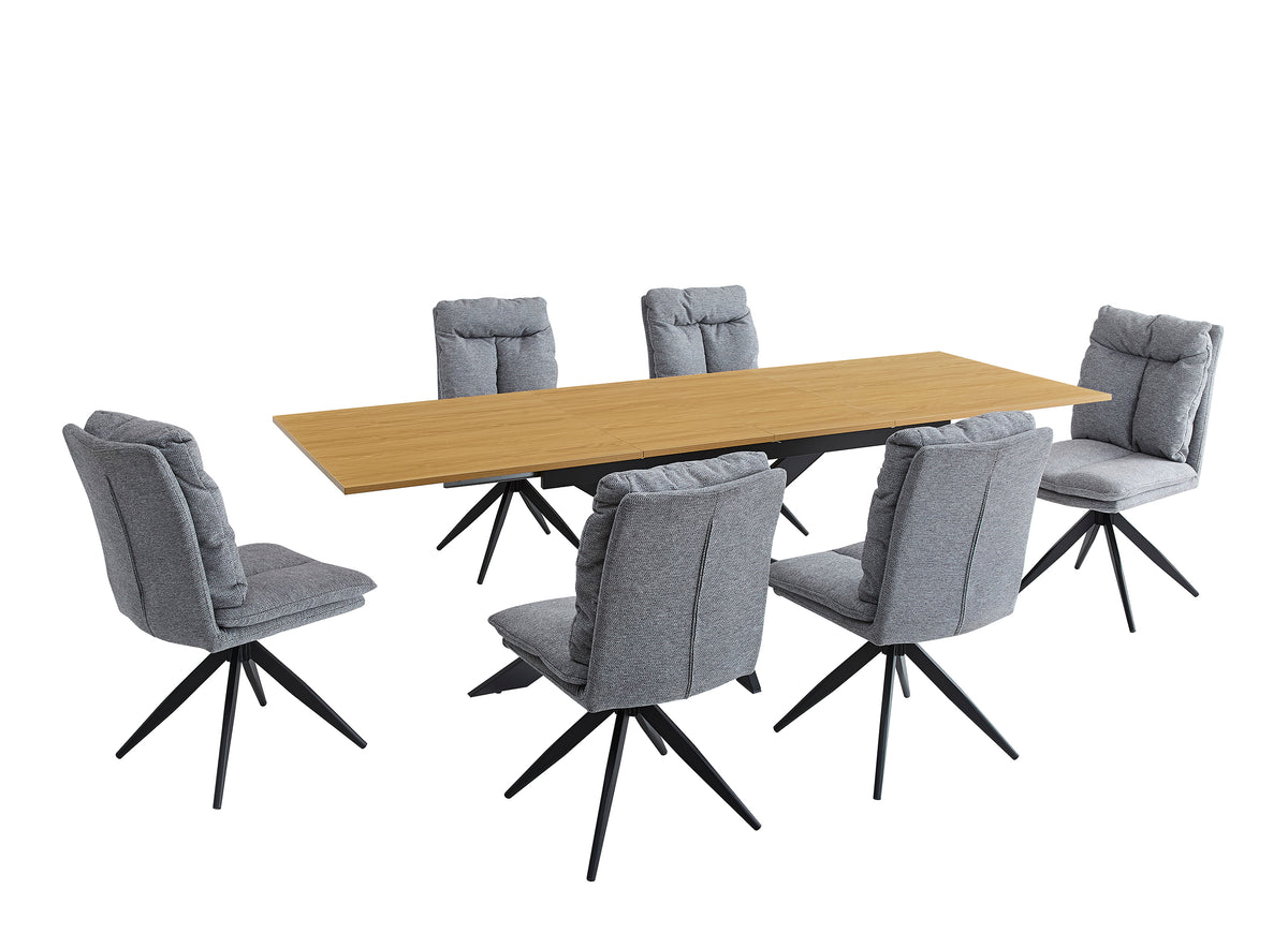 CONJUNTO DE COMEDOR EXTENSIBLE KELLER + SILLAS GIRATORIAS SHELTON