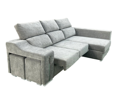 SOFÁ CHAISE LONGUE LUCAS – MÁXIMO CONFORT, ARCÓN DE GRAN CAPACIDAD Y 2 TABURETES INTEGRADOS