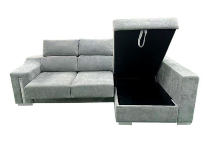 SOFÁ CHAISE LONGUE LUCAS – MÁXIMO CONFORT, ARCÓN DE GRAN CAPACIDAD Y 2 TABURETES INTEGRADOS