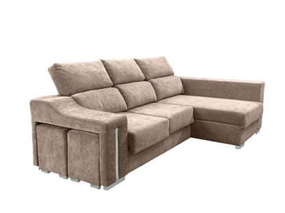 SOFÁ CHAISE LONGUE LUCAS – MÁXIMO CONFORT, ARCÓN DE GRAN CAPACIDAD Y 2 TABURETES INTEGRADOS
