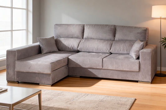 CHAISE LONGUE MORENA CON RESPALDOS RECLINABLES Y COJINES: CONFORT AJUSTABLE Y ESTILO MODERNO