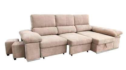 SOFÁ CHAISE LONGUE NADIA CAMA – DOBLE ARCÓN Y 2 TABURETES INTEGRADOS