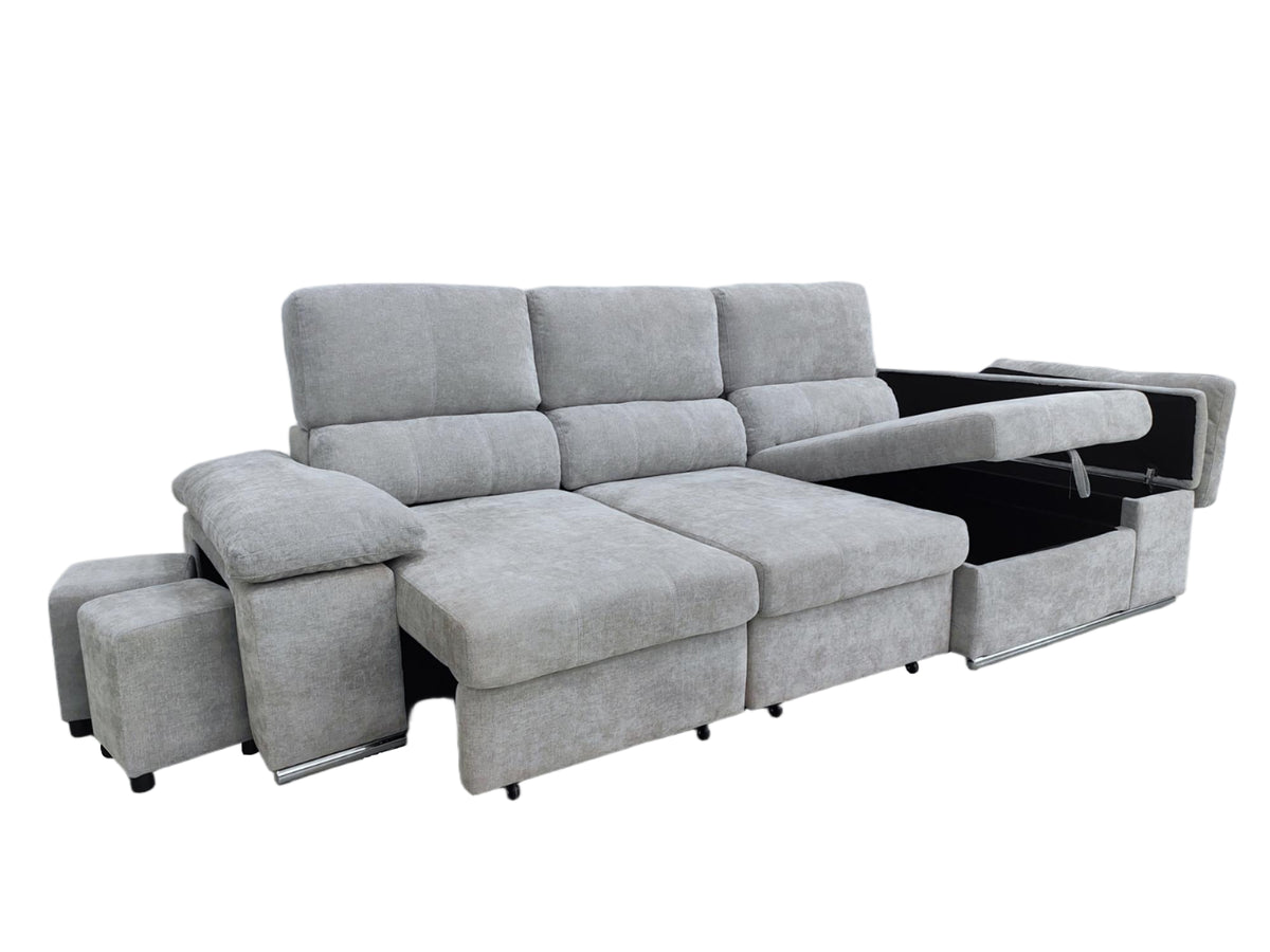 SOFÁ CHAISE LONGUE NADIA CAMA – DOBLE ARCÓN Y 2 TABURETES INTEGRADOS