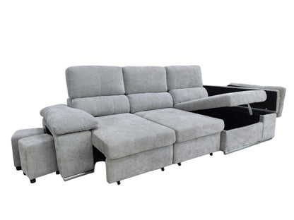 SOFÁ CHAISE LONGUE NADIA CAMA – DOBLE ARCÓN Y 2 TABURETES INTEGRADOS