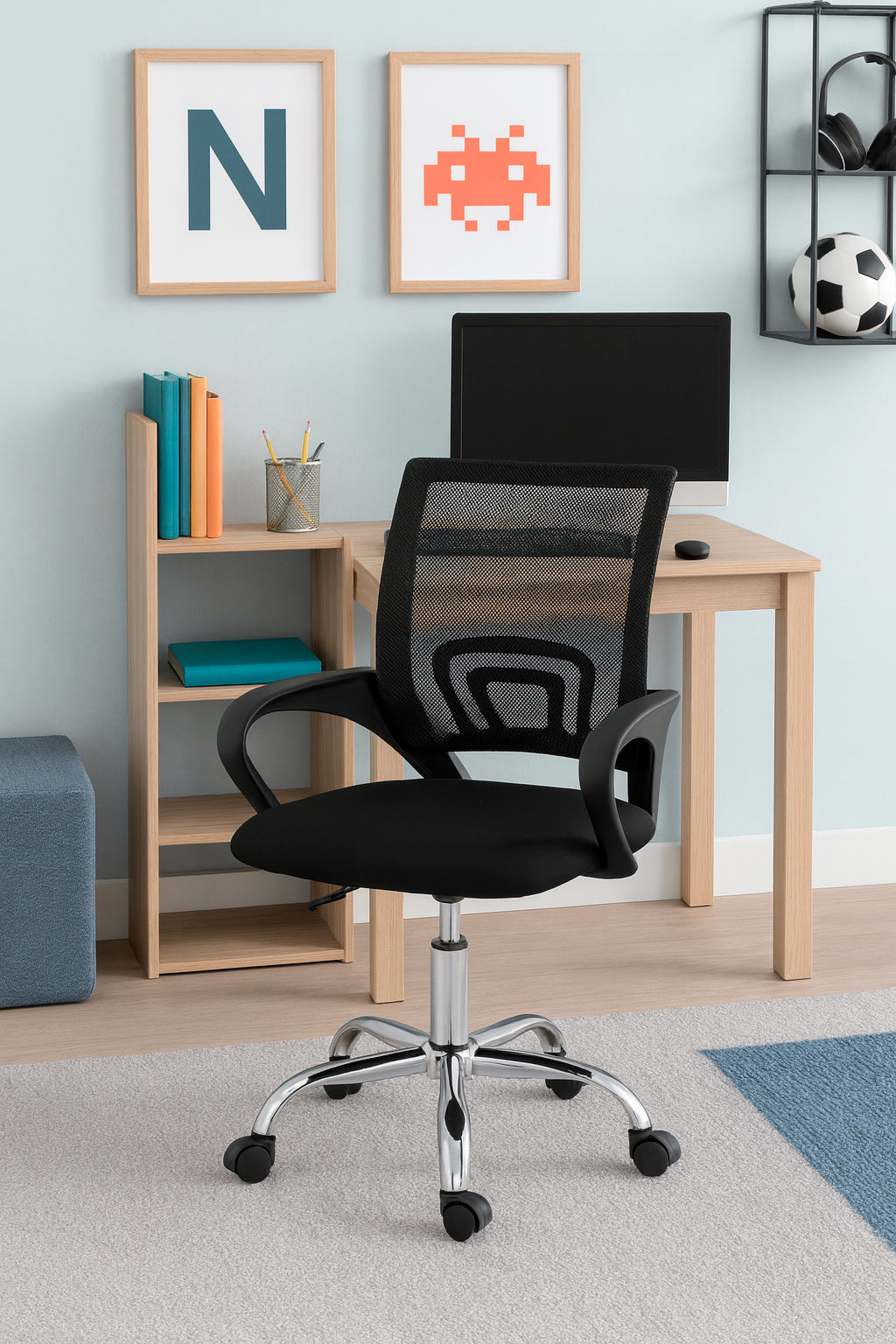 SILLA DE OFICINA ERGONÓMICA 2235 CON RESPALDO DE MALLA, ASIENTO ACOLCHADO Y BASE CROMADA