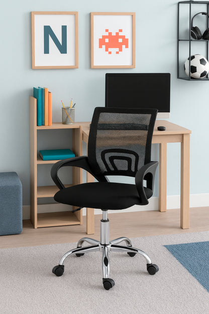 SILLA DE OFICINA ERGONÓMICA 2235 CON RESPALDO DE MALLA, ASIENTO ACOLCHADO Y BASE CROMADA
