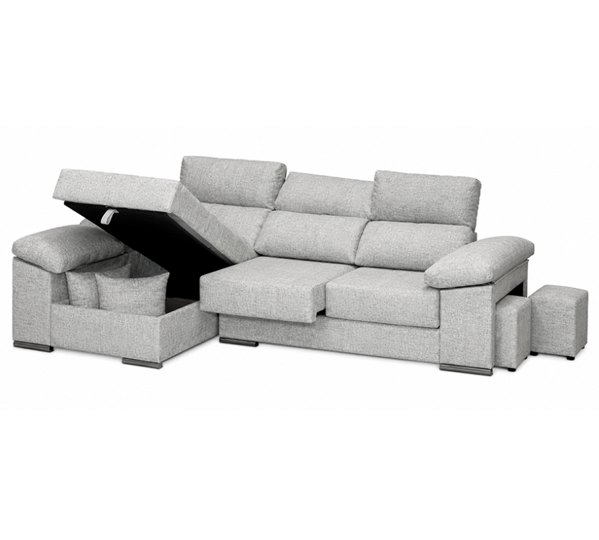 SOFÁ CHAISE LONGUE SIESTA FRANCA CON ARCÓN, 2 PUFF Y REPOSABRAZOS: CONFORT Y FUNCIONALIDAD EN TU SALÓN
