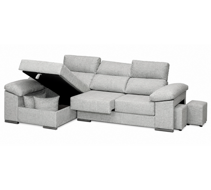 SOFÁ CHAISE LONGUE SIESTA FRANCA CON ARCÓN, 2 PUFF Y REPOSABRAZOS: CONFORT Y FUNCIONALIDAD EN TU SALÓN