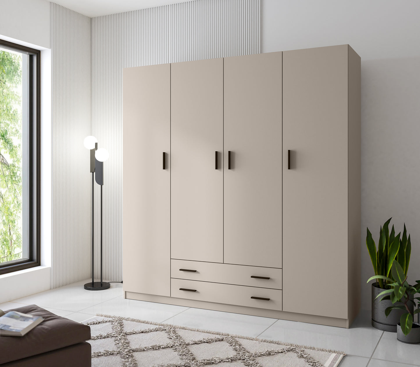 ARMARIO 4 PUERTAS Y 2 CAJONES RAPID CON TIRADORES NEGROS – DISEÑO ELEGANTE Y FUNCIONAL