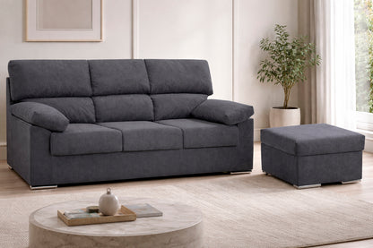 SOFÁ CHAISE LONGUE REVERSIBLE 3 PLAZAS 3 ASIENTOS DE 202 CM LARGO + PUFF XL RUBEN